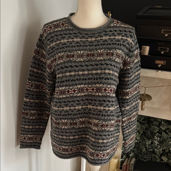 Ralph Lauren Sweaters - Incredible rare Gray light blue Patterned hand knit vintage Ralph Lauren sweater